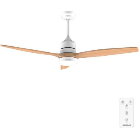 Cecotec Ventilador de Techo con Luz y Mando a Distancia de 52" EnergySilence Aero 5230 WhiteWood. Motor DC 40W, 3 Aspas