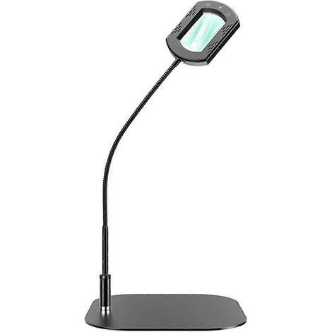 Rechteckige 10-fache Vergrößerungslupe mit Licht und Stativ, flexible LED-Schreibtischlampe mit Schwanenhals, 5 Farbmodi (1/5)