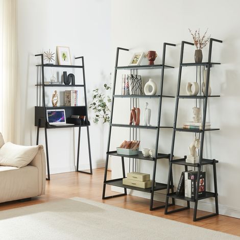 Ensemble de 3 meubles Storfjord avec bureau et 2 étagères échelles noir [en.casa]