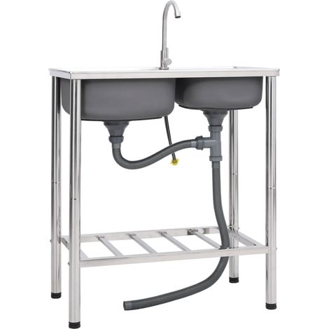 Fregadero de camping doble seno y grifo acero inoxidable