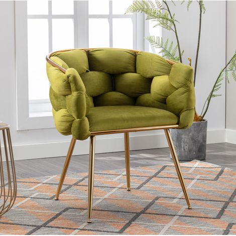 Chaise d'appoint en velours olive au style moderne, confortable et stable – dimensions disponibles sur demande (1/5)