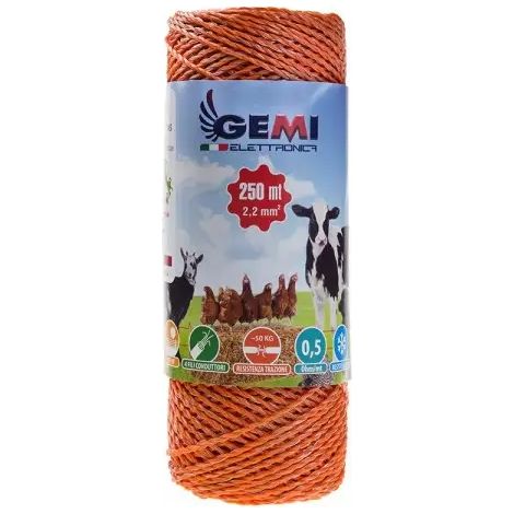 Gemi Elettronica – Fil de clôture électrique 250 m – 4 fils galvanisés – 2,2 mm² – Résistant aux UV – 0,5 ohm/h pour animaux (chevaux, vaches, sangliers) (1/4)
