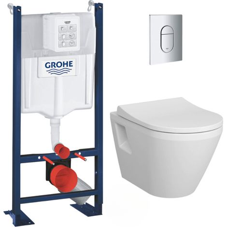 Grohe Pack WC Bâti Autoportant Rapid SL + WC sans bride Integra + Abattant softclose + Plaque chrome (1/5)