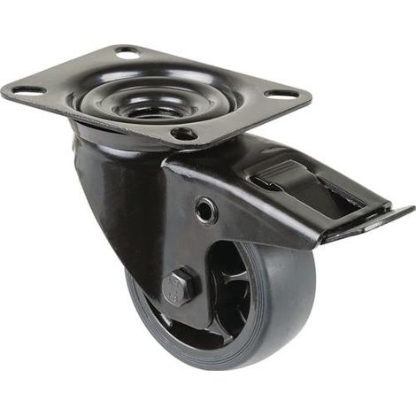 Rueda giratoria  D.80mm Cap.100kg  con freno. Goma  104x80mm negra  BS ROLLEN (1/2)