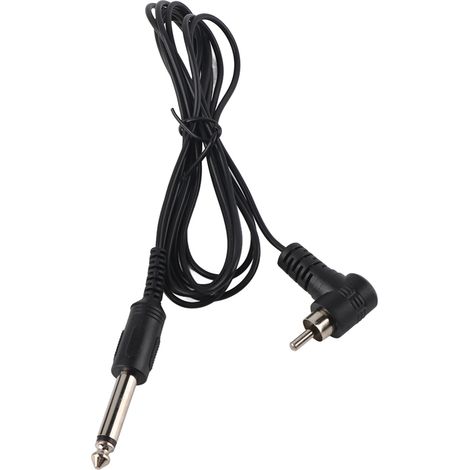 Cordon de machine à tatouage avec connecteur RCA, coude à angle droit et clip durable, couleur noire.
