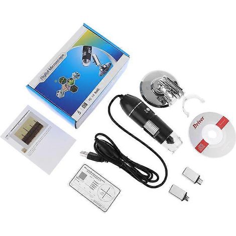 Microscope numérique 3-en-1 portable 1600X avec 2 adaptateurs, compatible PC Windows, USB Type-C, Micro USB et USB pour téléphone. Loupe avec 8 LED. (1/5)