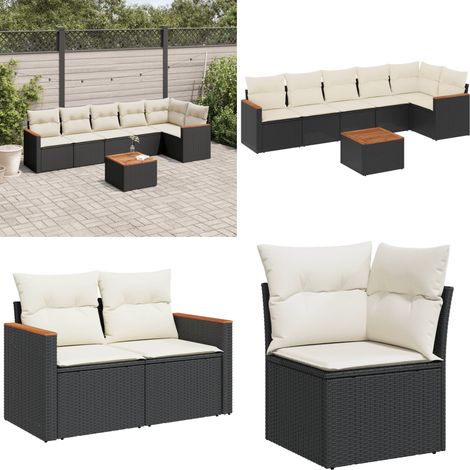 Salon de jardin 7 pcs avec coussins noir résine tressée - Ensemble Salon De Jardin - Mobilier Extérieur - Jardin Design - Chaise Lounge - Table Basse - Home & Living (1/5)