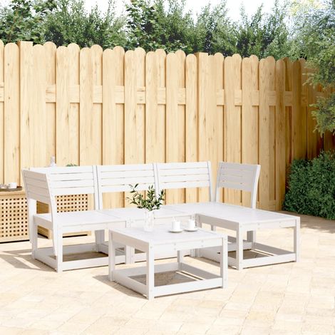 Salon de jardin 4 pcs blanc bois de pin massif (1/5)