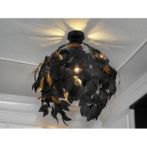 Deckenleuchte LEAVY mit Blätter Lampenschirm Schwarz Gold, Ø 38cm (1/5)