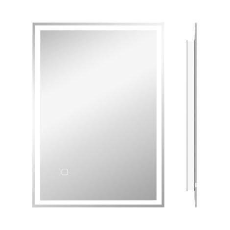 Specchio da bagno LED con illuminazione integrata, specchio da parete antigoccia con comando touch, cornice bianca moderna, 60 x 80 cm