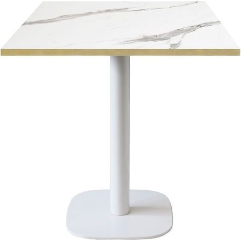 Table 70 x 70 cm - modèle Round blanc marbre blanc chants laiton