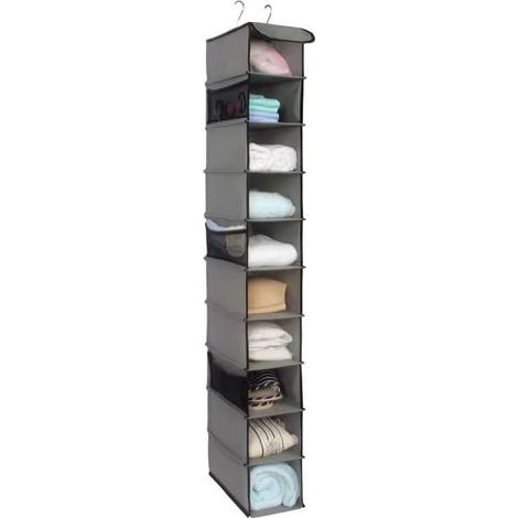 1 organisateur de placard suspendu, 10 étagères, 6 poches latérales en filet, hauteur 133 cm, tissu non tissé (1/5)