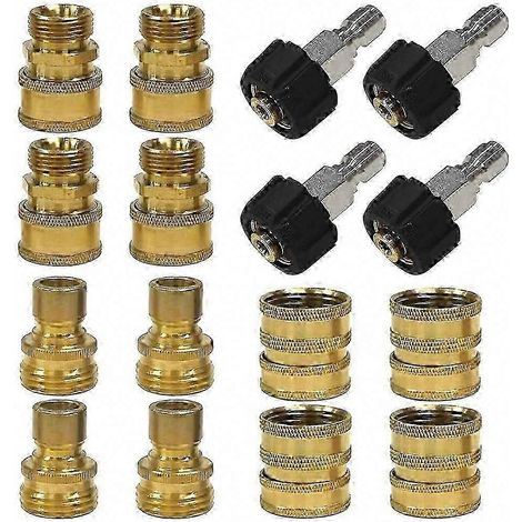 Nettoyeur Haute Pression Adaptateur 16 Pièces, Kit Raccord Rapide M22 Pivotant vers Connecteur 3/8 Pouce, Raccords 3/4 Pouce (1/5)