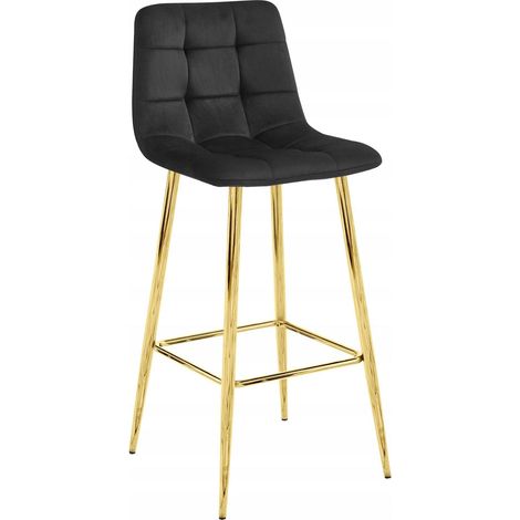 Tabouret De Bar - Leobert - Arceto - Velours Noir/Pieds Dorés - 43,5 X 49 X 102 Cm - Lot De 4 (1/2)