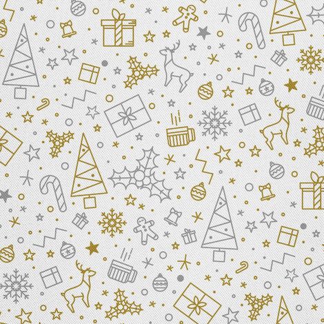 Telas decorativas para exteriores estilo oxford - motivos de adornos navideños en oro y plata (1/5)