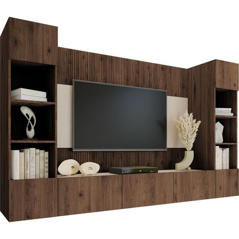 Ensemble de salon Comfivo Salix I, Noyer + Travertin clair (1/5)
