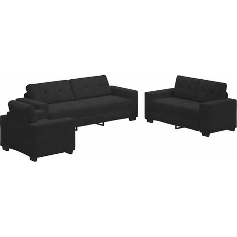 Sofá 3 pcs Negro Tejido mezcla de lino vidaXL (1/5)