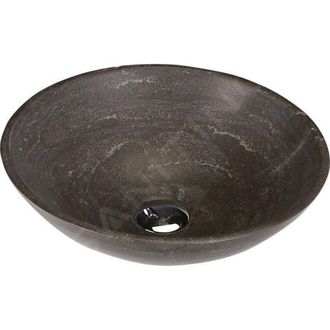 Sapho Blok - Vasque en pierre de 400 mm de diamètre, pierre foncée mate 2401-02 (1/4)