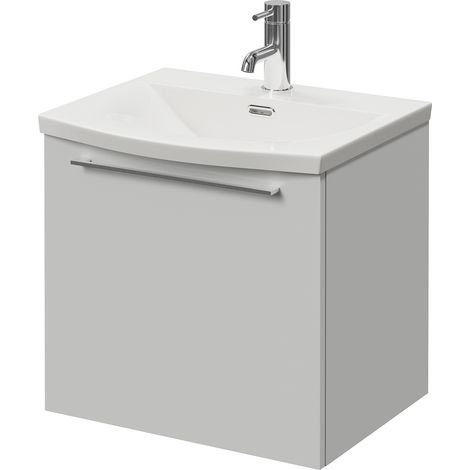 Napoli 390 Gloss Grey Pearl 500mm Wall Mounted Single Drawer Vanity Unit with Arc Basin - 500mm - Chrome 320mm Handle