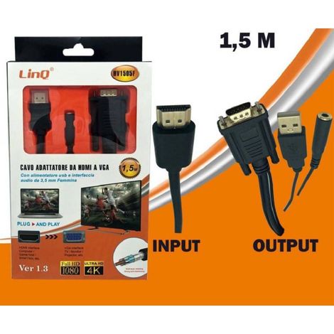 Hdmi To Vga Adapter Cable With Usb Audio Jack Female 1.5mt Hv1505f (1/2)