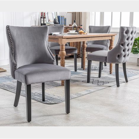 chaise salle a manger velours rembourree bois grise OKMYHOME (1/5)
