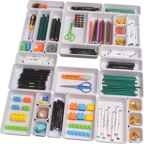 32-teiliger Schubladen-Organizer, Schubladen-Trennwand, mit 3 verschiedenen Größen, stapelbar, separate Schubladen-Organizer-Box, Trennwand für Schlafzimmer, Kommode