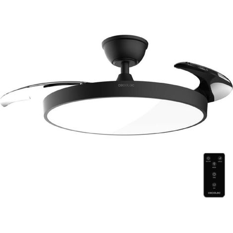 Cecotec Ventilador de Techo con Luz con Aspas Retráctiles EnergySilence Aero 300 Air Invisible Black. 30W, Motor DC