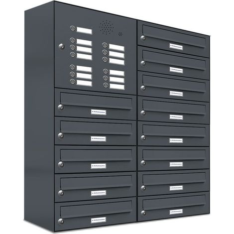 13er Briefkasten Anlage Aufputz - Wandmontage RAL 7016 Anthrazit Klingel (1/5)