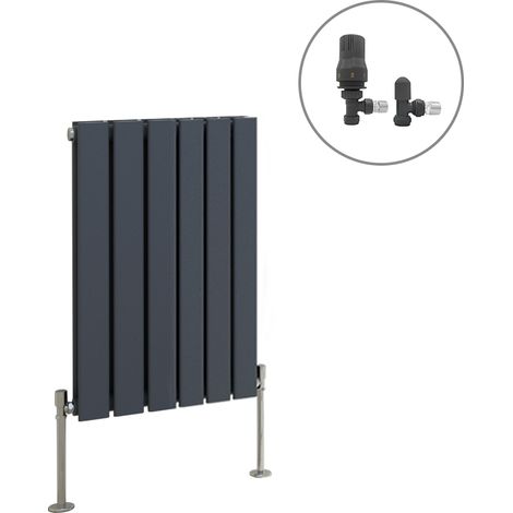 Anthracite Designer Radiator Flat Panel Central Heating Rad with Angled Thermostatic Valves Horizontal Double 600x408mm (1/4)