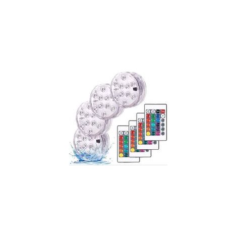 Éclairage pour plan d'eau Lumières Paysage Coloré Décoratives Éclairage LED Étanche Lot de 4 lampes multicolores RGB submersibles avec télécommandes, idéal pour Aquarium Baignoire Piscine (1/4)