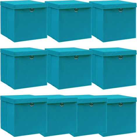 Caja de almacenaje con tapa 4 uds tela azul celeste 32x32x32 cm