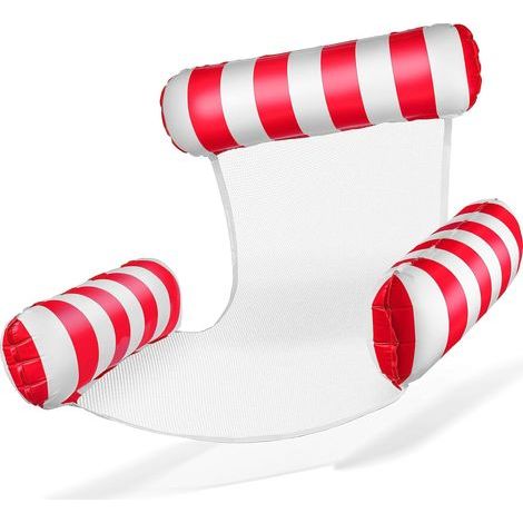 Chaise de piscine gonflable avec dossier et accoudoirs, rangée gonflable gonflable à trois tubes, rouge (1/5)