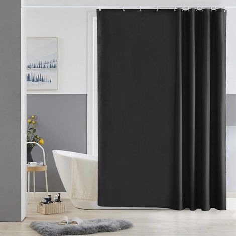 Wasserdichter Duschvorhang, waschbar, schimmelresistentes Polyestergewebe mit 9 Haken, 100 x 200 cm, schwarz (1/5)