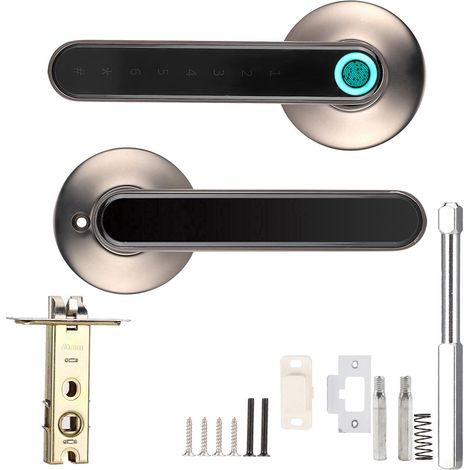Eosnow Intelligentes Bluetooth-Türgriffschloss, biometrischer Fingerabdruck, Passwort, APP, schlüsselloser Zugangshebel, Schwarz