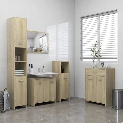 Meubles de salle de bain Couleur Chêne : Armoire, meuble-lavabo, armoi haute et basse (1/5)