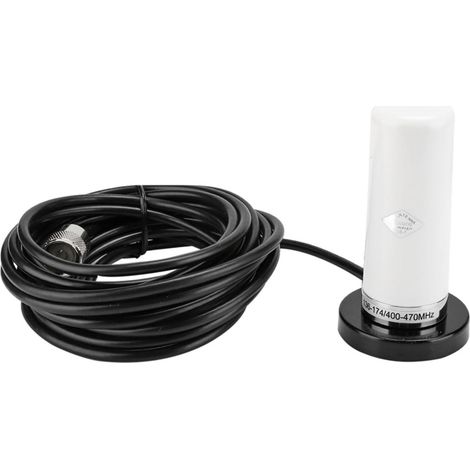 Antenne radio mobile bibande VHF/UHF pour véhicule avec base de fixation magnétique et câble blanc
