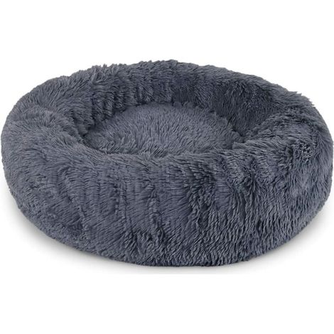 Panier Pour Chien 80cm Chau Peluche Lit Pour Chat Anti Dérapant Lavable Rond En Moelleux Coussin Anti Stress Lit Pour Chiens Et Chats (Gris Foncé) (1/5)