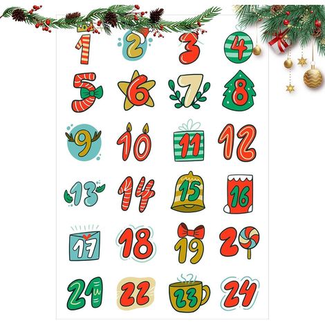 Étiquettes autocollantes pour calendrier de l'Avent (compte à rebours) avec chiffres de 1 à 24 (1/5)