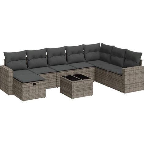 Maison Exclusive - Set Divano da Giardino 9 pz con Cuscini Grigio in Polyrattan (1/5)
