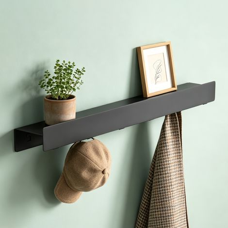 Mai & Mai Mensola da Parete con 6 Ganci Nascosti, Mensola in Metallo Rimovibile, Mensola da Appendere per Bagno, Cucina, Ingresso e Camera da Letto, 60cm, Nero sabbia, Stalo-11