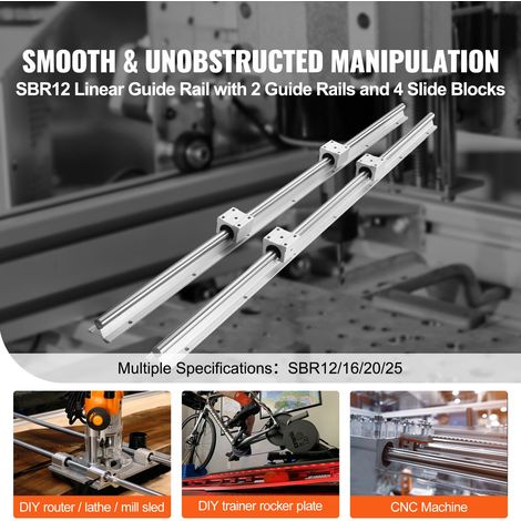 Kit guidage linéaire SBR12 1000mm, 2 rails 39.4in/1000mm et 4 chariots SBR12UU, rails + billes pour CNC automatisme bricolage graveur (1/5)