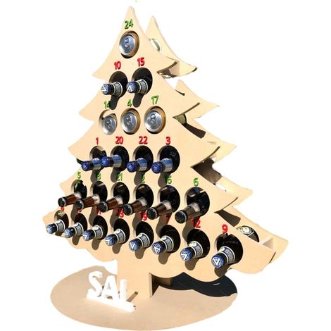 Calendrier de l'avent de noël, compte à rebours, 24 arbres en bois, Mini porte-alcool, support de bouteille de vin, cadeaux de décoration (1/5)