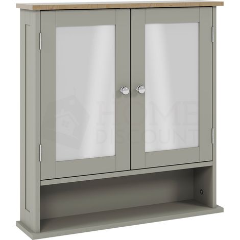 Priano 2 Tür Badezimmer Schrank Mit Regal, Spiegel Wandhängend, Grau-Eiche (1/5)