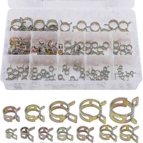 Kit d'assortiment de colliers de serrage pour tuyaux de dépression de carburant - Type à ressort, silicone, 12 tailles (6 à 22 mm), 120 pièces, compatible avec l'air comprimé basse pression (1/5)