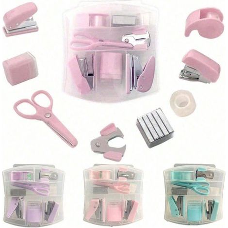8-in-1 Büroartikel-Set mit Locher, Hefter, Klebebandabroller, Schere u. v. m., ideal für Schüler und als Geschenk fürs Büro, transparent (1/5)