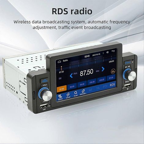 Autoradio 1 DIN 5 pouces avec Carplay, Bluetooth et lecteur MP5 (1/5)
