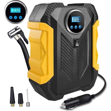 Inflador de neumáticos digital, bomba de aire de 12 V CC con pantalla LCD retroiluminada para neumáticos de coche, bicicletas y otros inflables, función de apagado automático, linterna LED de emergenc (1/5)