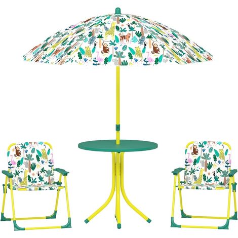 Set tavolo e sedie per bambini 4 pezzi verde con ombrellone rimovibile MODENUIT (1/5)