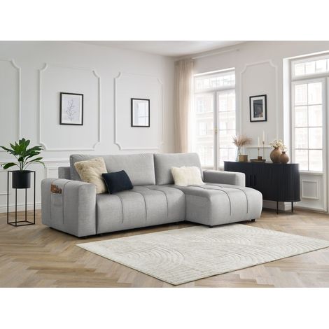 BOBOCHIC - Canapé d'angle réversible convertible coffre ARSENE tissu velours Gris clair (1/5)