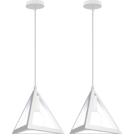Lampara Colgante Triángulo Creativo Industrial Jaula De Hierro Hueco Lámparas De Colgar Moderno Para Cocina Restaurante Interior Sala (Blanco)